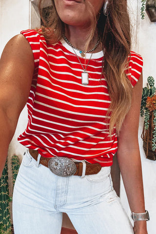 Sleeveless Striped Top - Red