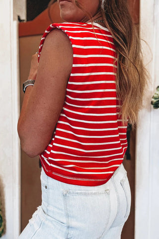 Sleeveless Striped Top - Red