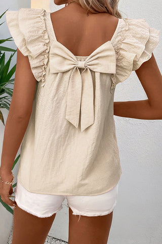 Bow Back Flutter Sleeve Top - Taupe