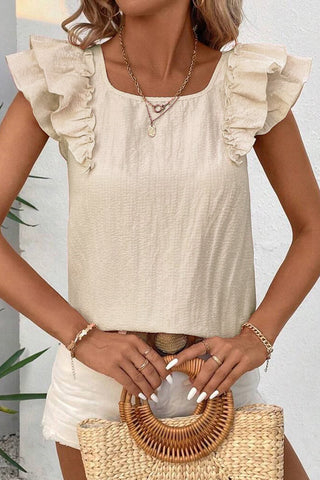 Bow Back Flutter Sleeve Top - Taupe