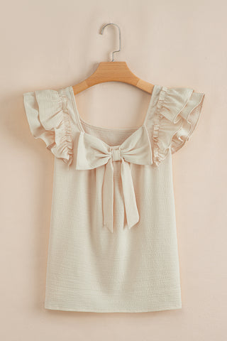 Bow Back Flutter Sleeve Top - Taupe