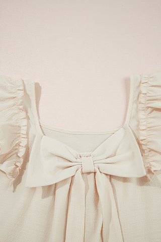 Bow Back Flutter Sleeve Top - Taupe