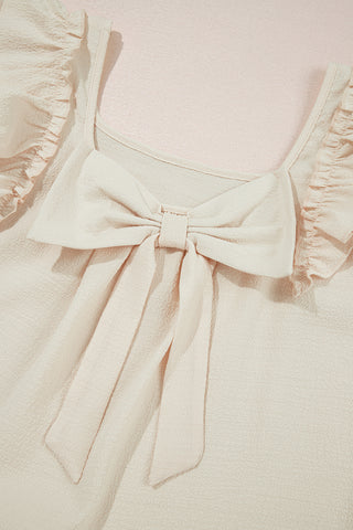 Bow Back Flutter Sleeve Top - Taupe