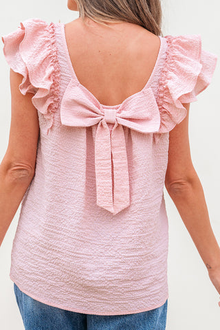 Bow Back Flutter Sleeve Top - Pink