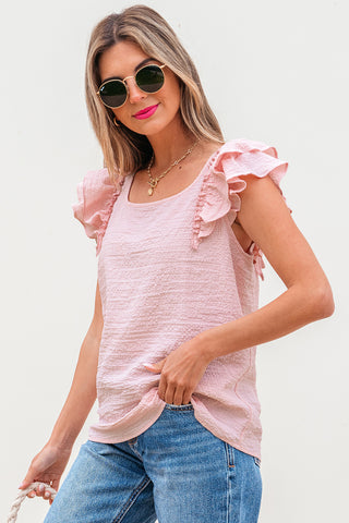 Bow Back Flutter Sleeve Top - Pink
