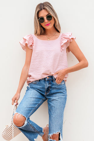 Bow Back Flutter Sleeve Top - Pink