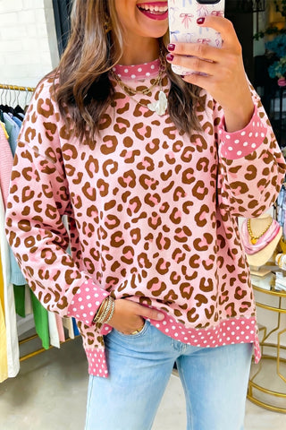 Leopard and Polka Dot Top - Pink