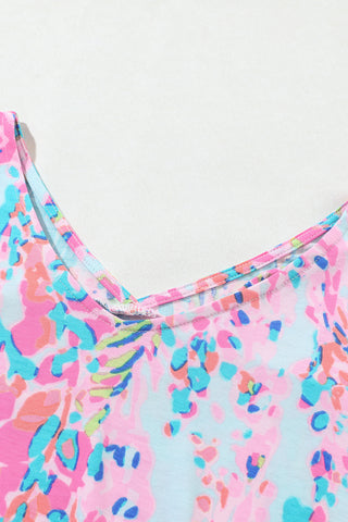V-Neck Floral Top - Pink and Aqua