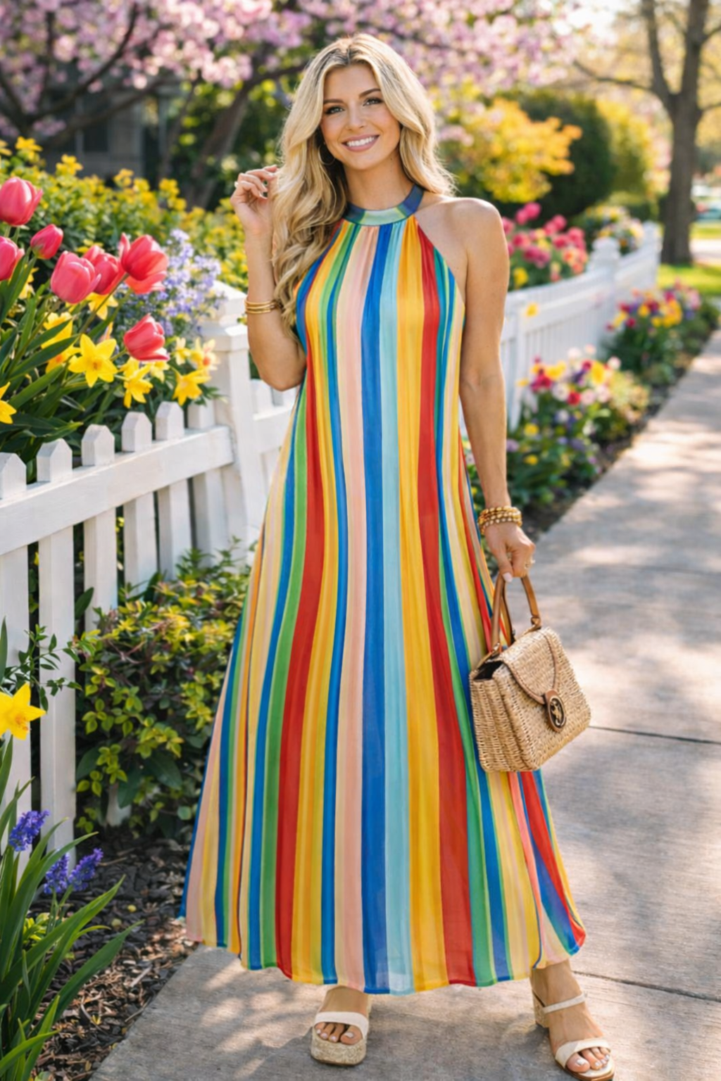 chinese dress ladies Neverland Dress in Rainbow Candy Stripe S