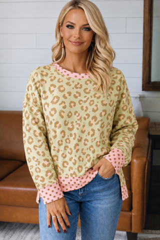 Leopard and Polka Dot Top - Green