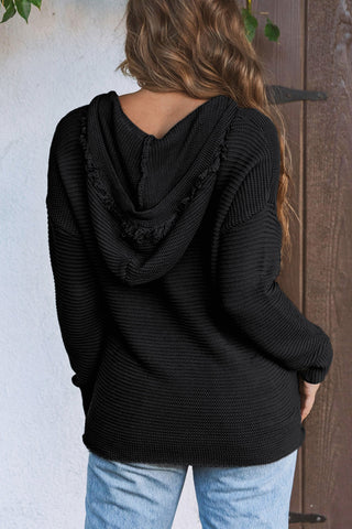 V-Neck Sweater Hoodie - Black