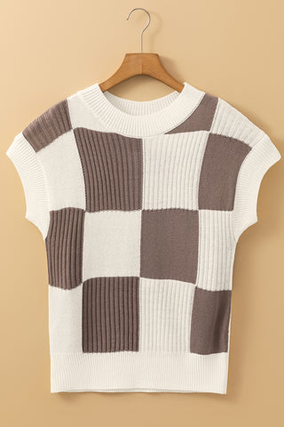 Checkered Sweater Sleeveless Top - Mocha