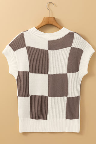 Checkered Sweater Sleeveless Top - Mocha
