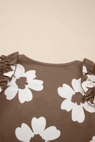 Mocha Ruffle Sleeve Top - White Floral