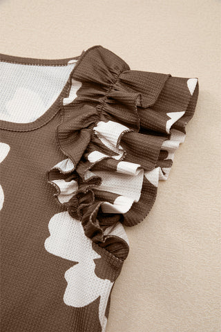Mocha Ruffle Sleeve Top - White Floral
