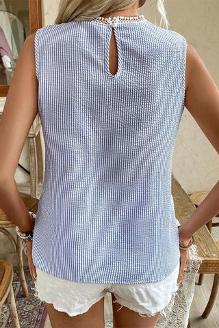 Coastal Breeze Lace and Stripes Top - Blue