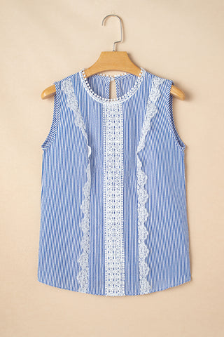 Coastal Breeze Lace and Stripes Top - Blue
