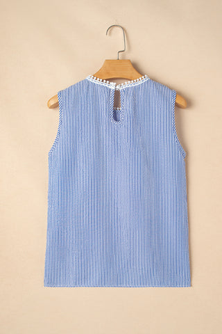 Coastal Breeze Lace and Stripes Top - Blue