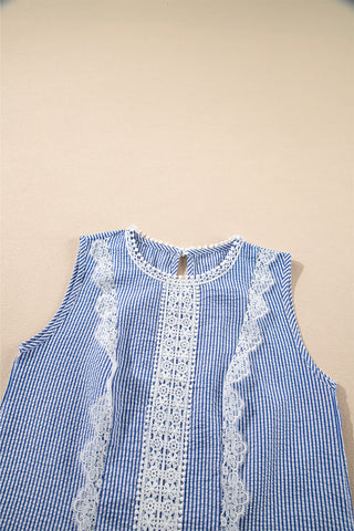 Coastal Breeze Lace and Stripes Top - Blue