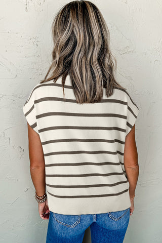 Striped Cream Short Sleeve Sweater