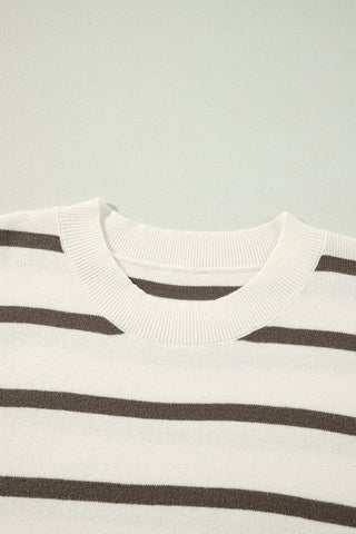 Striped Cream Short Sleeve Sweater