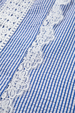 Coastal Breeze Lace and Stripes Top - Blue
