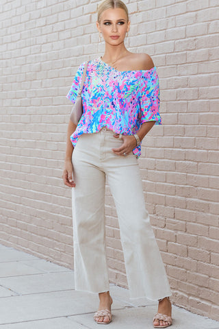 V-Neck Floral Top - Pink/Purple