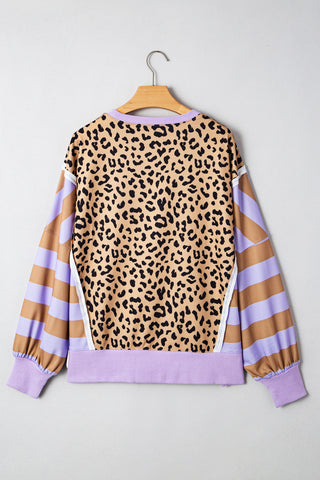Leopard Striped Sleeve Sweatshirt - Lavender