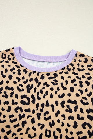 Leopard Striped Sleeve Sweatshirt - Lavender