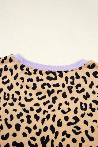 Leopard Striped Sleeve Sweatshirt - Lavender