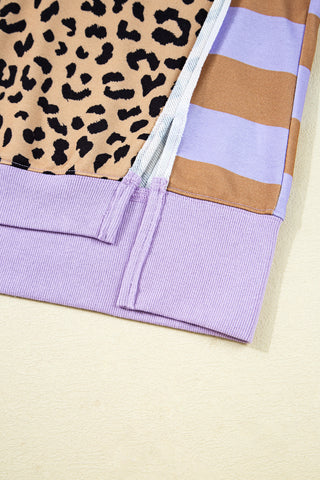 Leopard Striped Sleeve Sweatshirt - Lavender