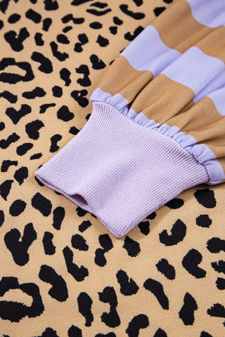 Leopard Striped Sleeve Sweatshirt - Lavender