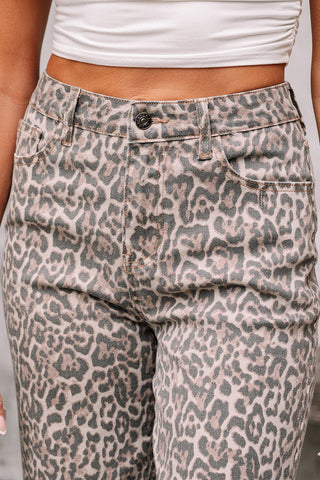Frayed Bottom Cropped Jeans - Leopard