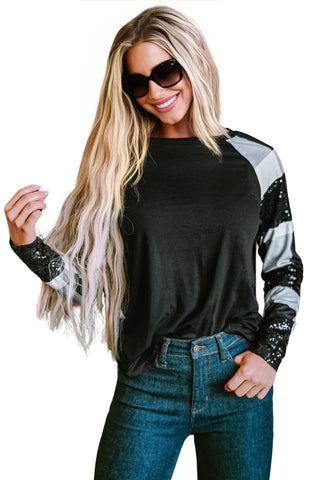 Buffalo Plaid Sequined Top - Black