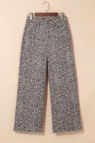 Frayed Bottom Cropped Jeans - Leopard