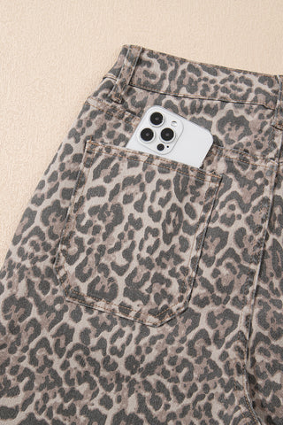 Frayed Bottom Cropped Jeans - Leopard