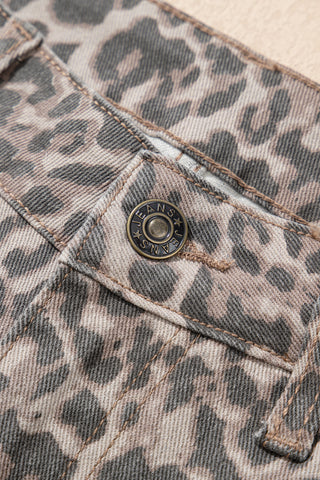 Frayed Bottom Cropped Jeans - Leopard