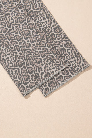 Frayed Bottom Cropped Jeans - Leopard