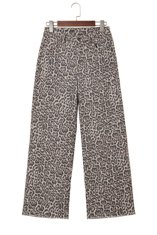 Frayed Bottom Cropped Jeans - Leopard