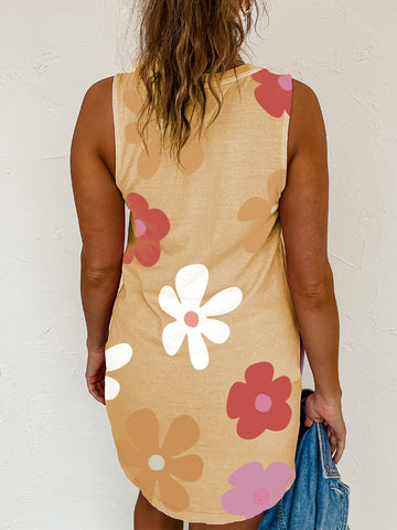 Daisy Print Tank Dress - Khaki