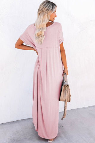 Long Solid Maxi Dress with Pockets - Pink