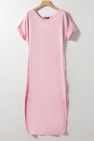 Long Solid Maxi Dress with Pockets - Pink