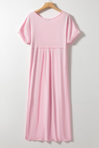 Long Solid Maxi Dress with Pockets - Pink