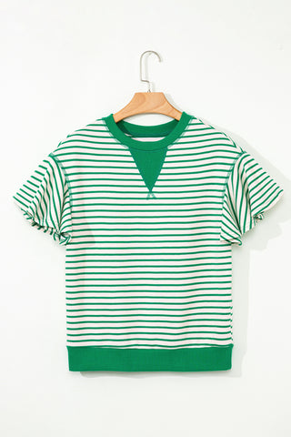 Candy Striped Flutter Sleeve Top - Green