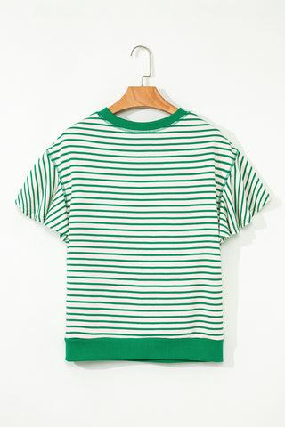 Candy Striped Flutter Sleeve Top - Green