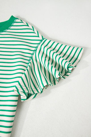 Candy Striped Flutter Sleeve Top - Green