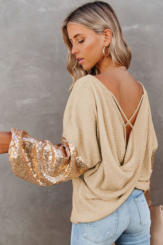 Open Back Sequined Top - Gold