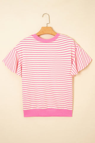 Candy Striped Flutter Sleeve Top - Pink