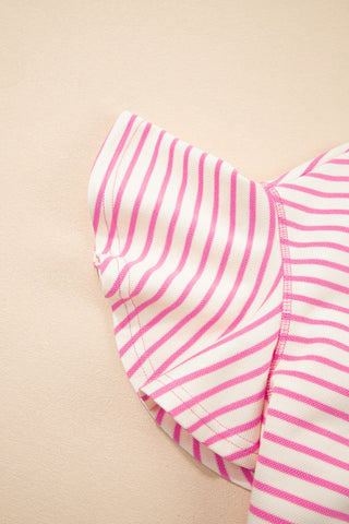 Candy Striped Flutter Sleeve Top - Pink
