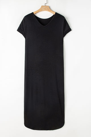 Long Solid Maxi Dress with Pockets - Black